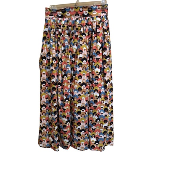 Kaela Kay The Camera Skirt Women's Maxi  Size 10  Print Faces Full Skirt Pockets - Picture 2 of 6